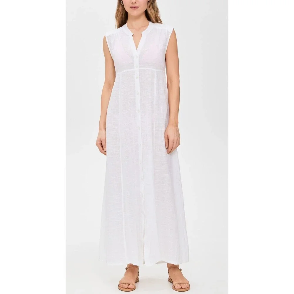Beach Riot NWT Sandra Dress in White Linen Size Small Button Down Midi